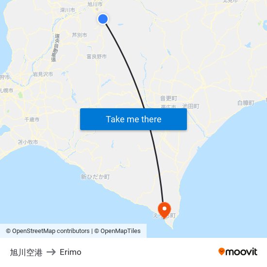 旭川空港 to Erimo map