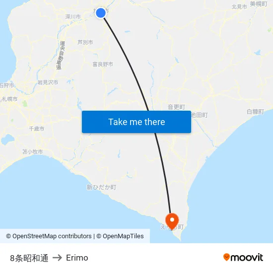 8条昭和通 to Erimo map