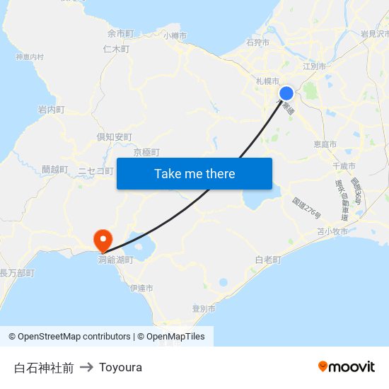 白石神社前 to Toyoura map