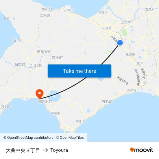 大曲中央３丁目 to Toyoura map