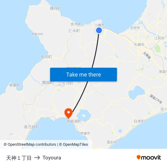 天神１丁目 to Toyoura map