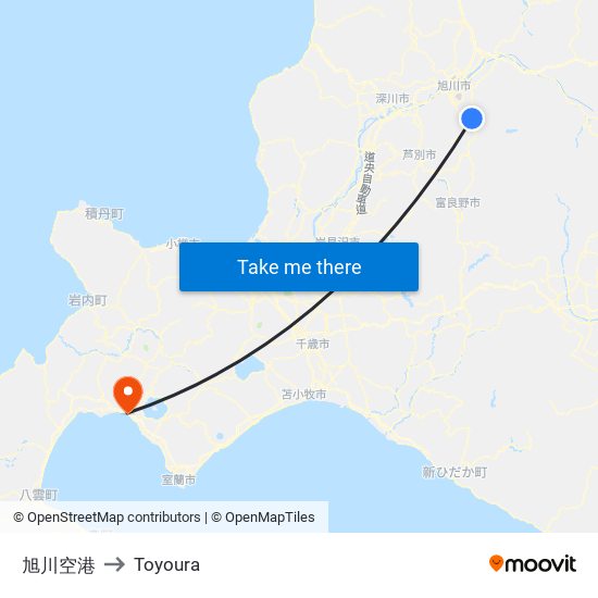 旭川空港 to Toyoura map