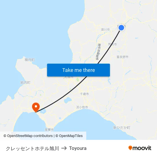 クレッセントホテル旭川 to Toyoura map
