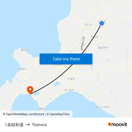 1条昭和通 to Toyoura map