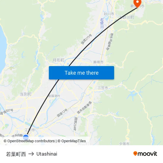 若葉町西 to Utashinai map