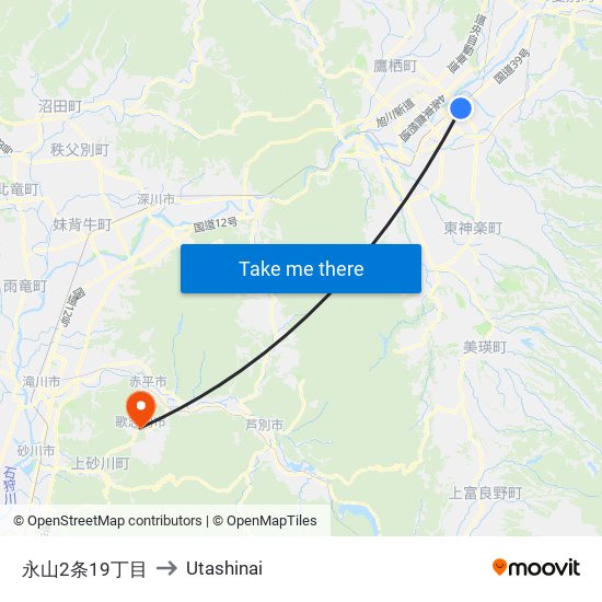 永山2条19丁目 to Utashinai map