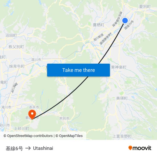 基線6号 to Utashinai map