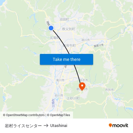 岩村ライスセンター to Utashinai map