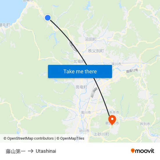 藤山第一 to Utashinai map