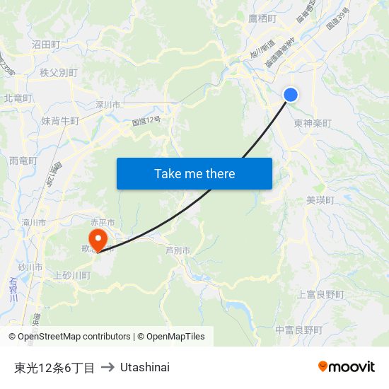 東光12条6丁目 to Utashinai map