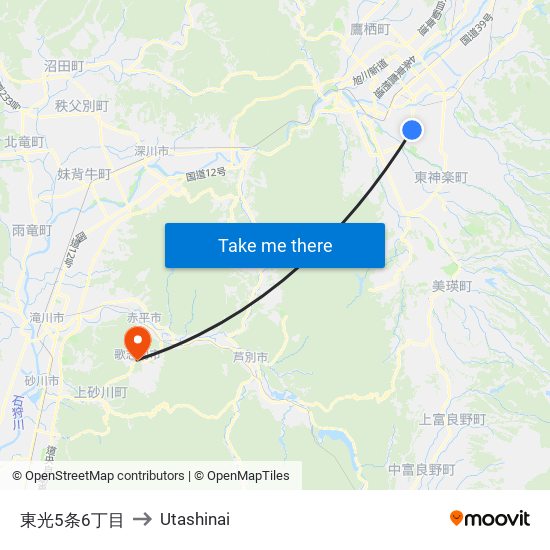 東光5条6丁目 to Utashinai map