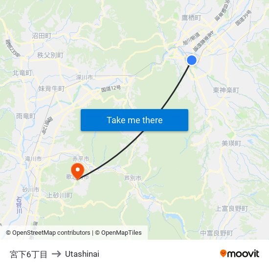 宮下6丁目 to Utashinai map