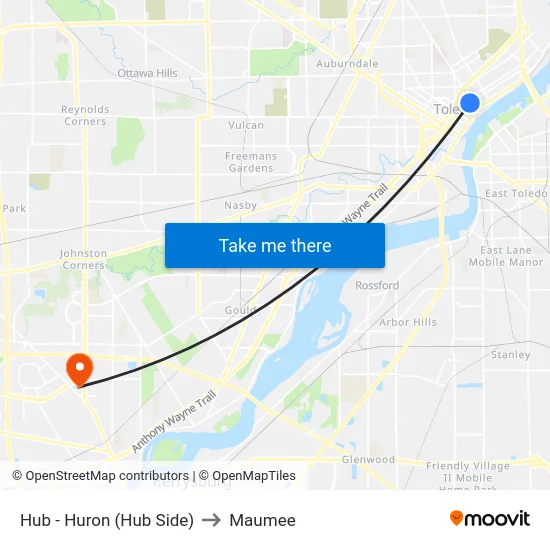 Hub - Huron (Hub Side) to Maumee map