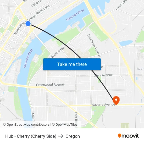 Hub - Cherry (Cherry Side) to Oregon map