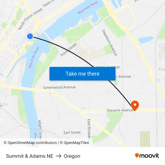 Summit & Adams NE to Oregon map