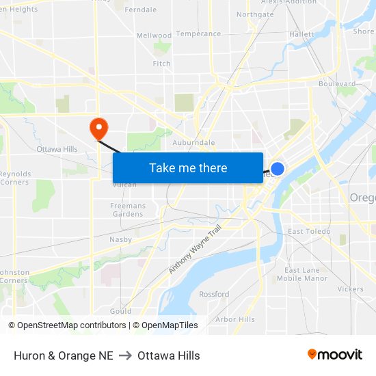 Huron & Orange NE to Ottawa Hills map
