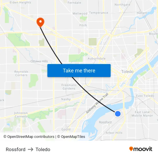 Rossford to Toledo map