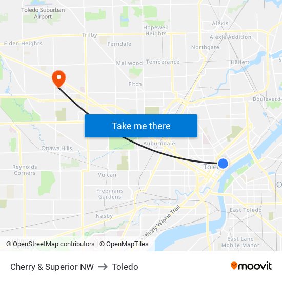 Cherry & Superior NW to Toledo map