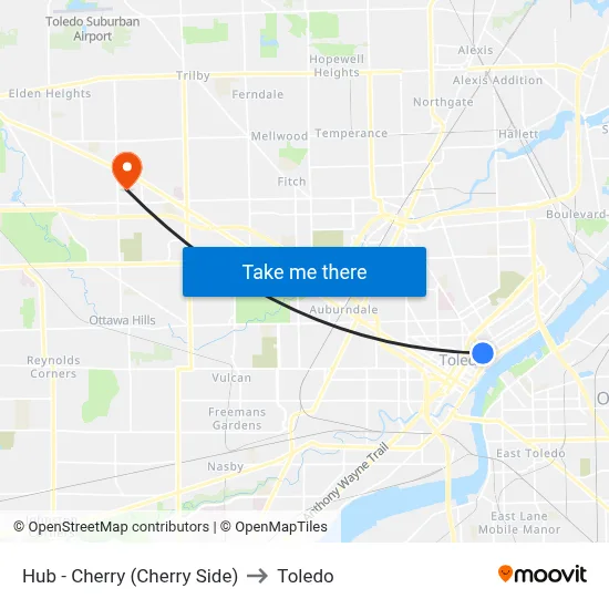 Hub - Cherry (Cherry Side) to Toledo map