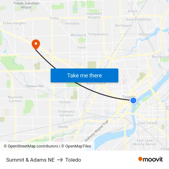 Summit & Adams NE to Toledo map