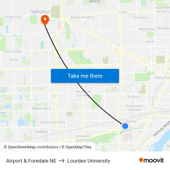 Airport & Foredale NE to Lourdes University map