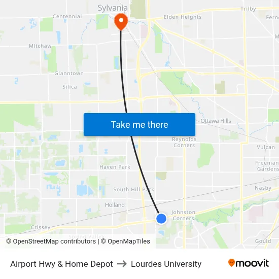 Airport Hwy & Home Depot to Lourdes University map