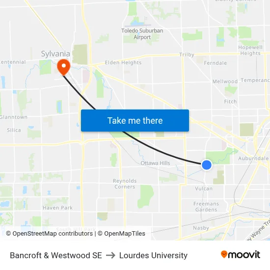 Bancroft & Westwood SE to Lourdes University map