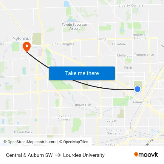 Central & Auburn SW to Lourdes University map