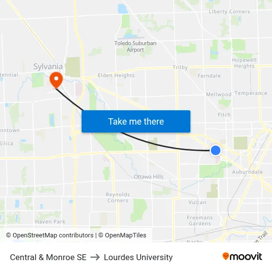 Central & Monroe SE to Lourdes University map