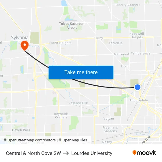 Central & North Cove SW to Lourdes University map