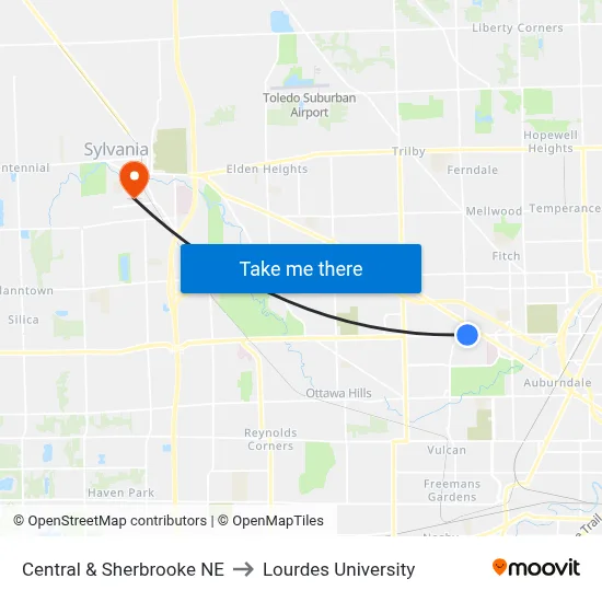 Central & Sherbrooke NE to Lourdes University map