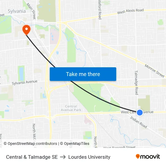 Central & Talmadge SE to Lourdes University map