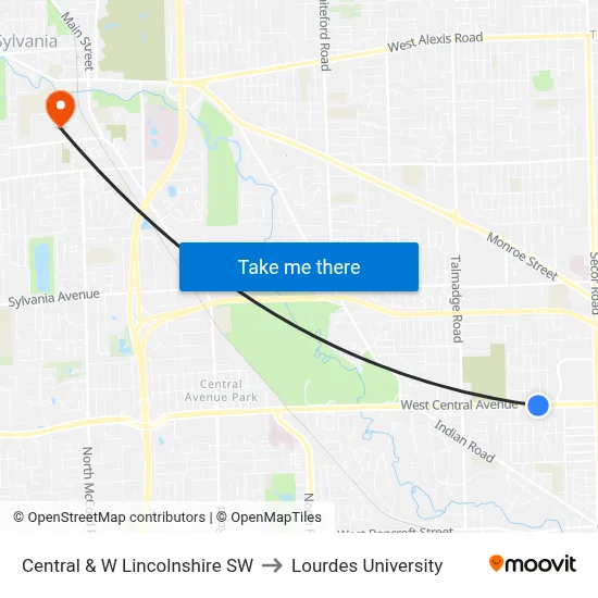 Central & W Lincolnshire SW to Lourdes University map