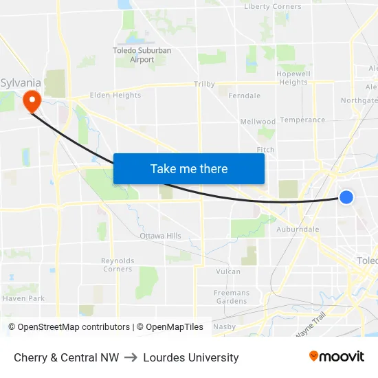 Cherry & Central NW to Lourdes University map