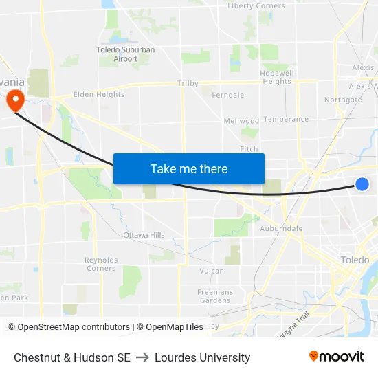 Chestnut & Hudson SE to Lourdes University map