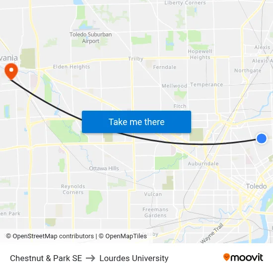 Chestnut & Park SE to Lourdes University map