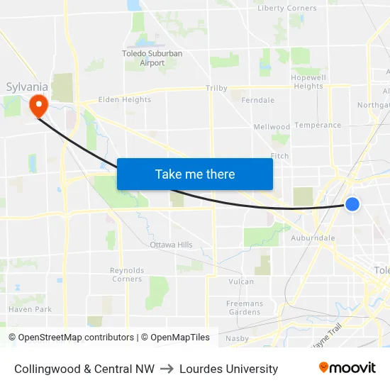 Collingwood & Central NW to Lourdes University map