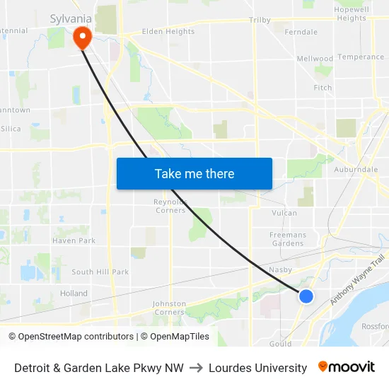 Detroit & Garden Lake Pkwy NW to Lourdes University map
