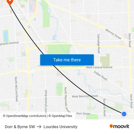 Dorr & Byrne SW to Lourdes University map