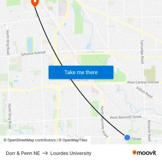 Dorr & Penn NE to Lourdes University map