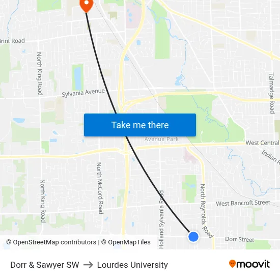 Dorr & Sawyer SW to Lourdes University map