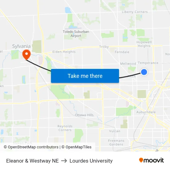 Eleanor & Westway NE to Lourdes University map