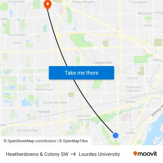 Heatherdowns & Colony SW to Lourdes University map