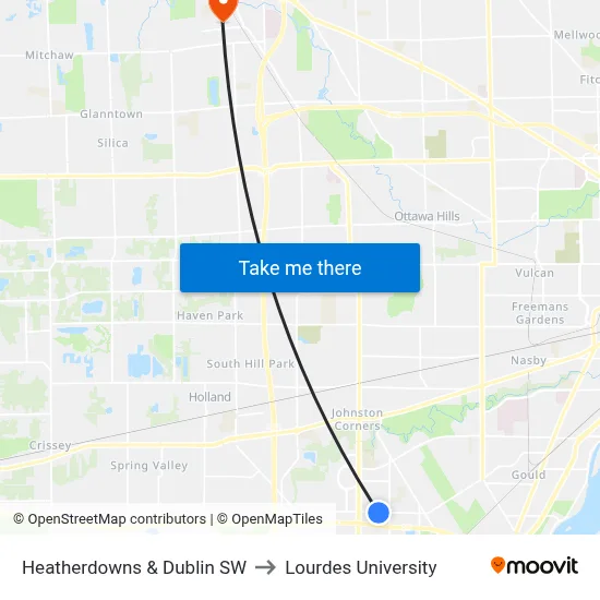 Heatherdowns & Dublin SW to Lourdes University map