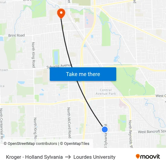 Kroger - Holland Sylvania to Lourdes University map