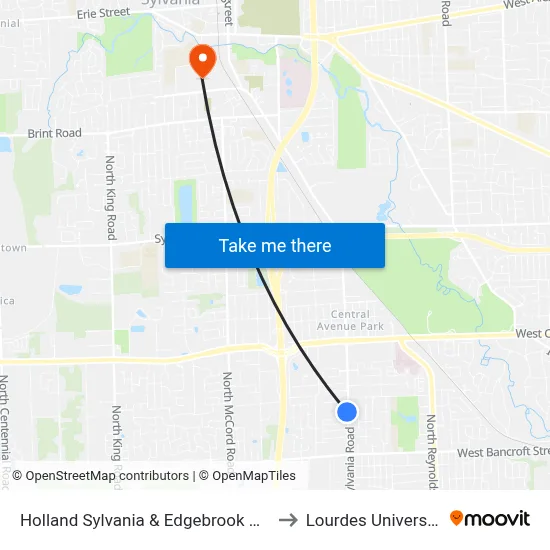 Holland Sylvania & Edgebrook NW to Lourdes University map
