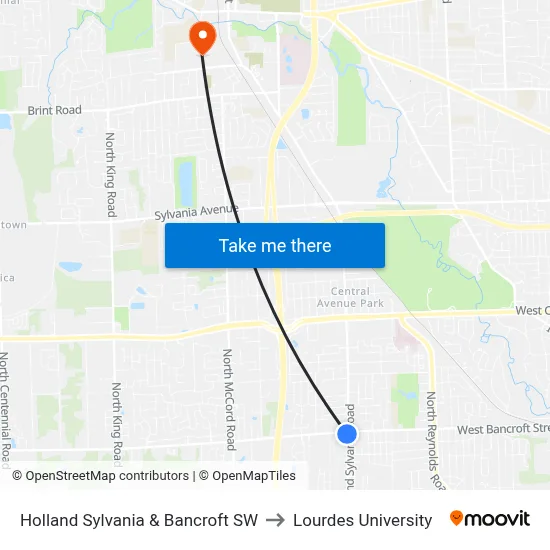 Holland Sylvania & Bancroft SW to Lourdes University map