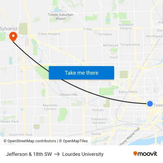 Jefferson & 18th SW to Lourdes University map