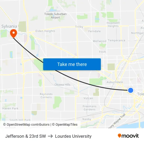 Jefferson & 23rd SW to Lourdes University map