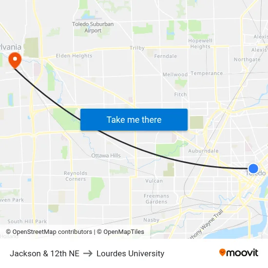 Jackson & 12th NE to Lourdes University map